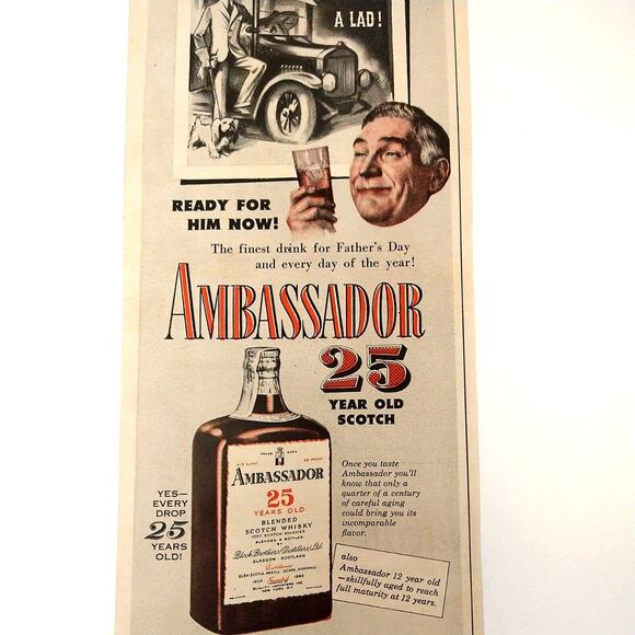 Ambassador‎ 25 Year Old Blended Scotch Whisky - 1950 Vtg PRINT AD Ephemera - Picture 1 of 8